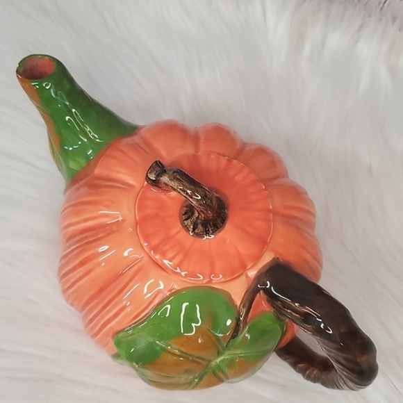 Vintage 90s Ceramic Pumpkin Harvest Halloween Fall Witchy Teapot 9" 1992 Signed - Picture 5 of 13